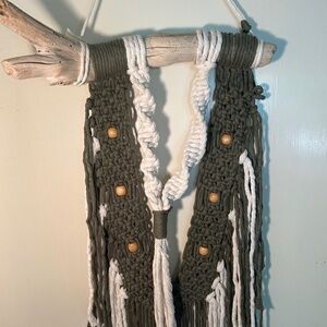 White/army green Boho style drift wood wall hanger